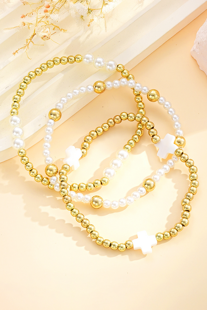 Bracelet extensible multicouche en alliage plaqué perle