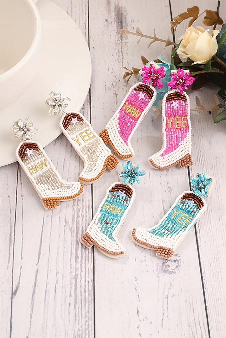 Cowboy Boots Rice Bead Dangle Earrings