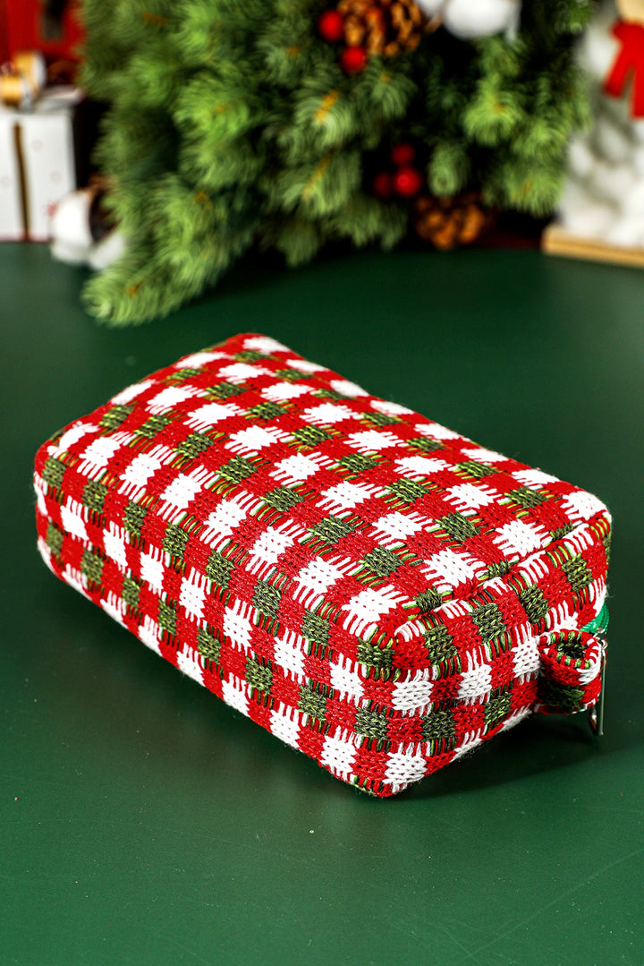 Trousse de maquillage carrée à fermeture éclair au crochet style Noël