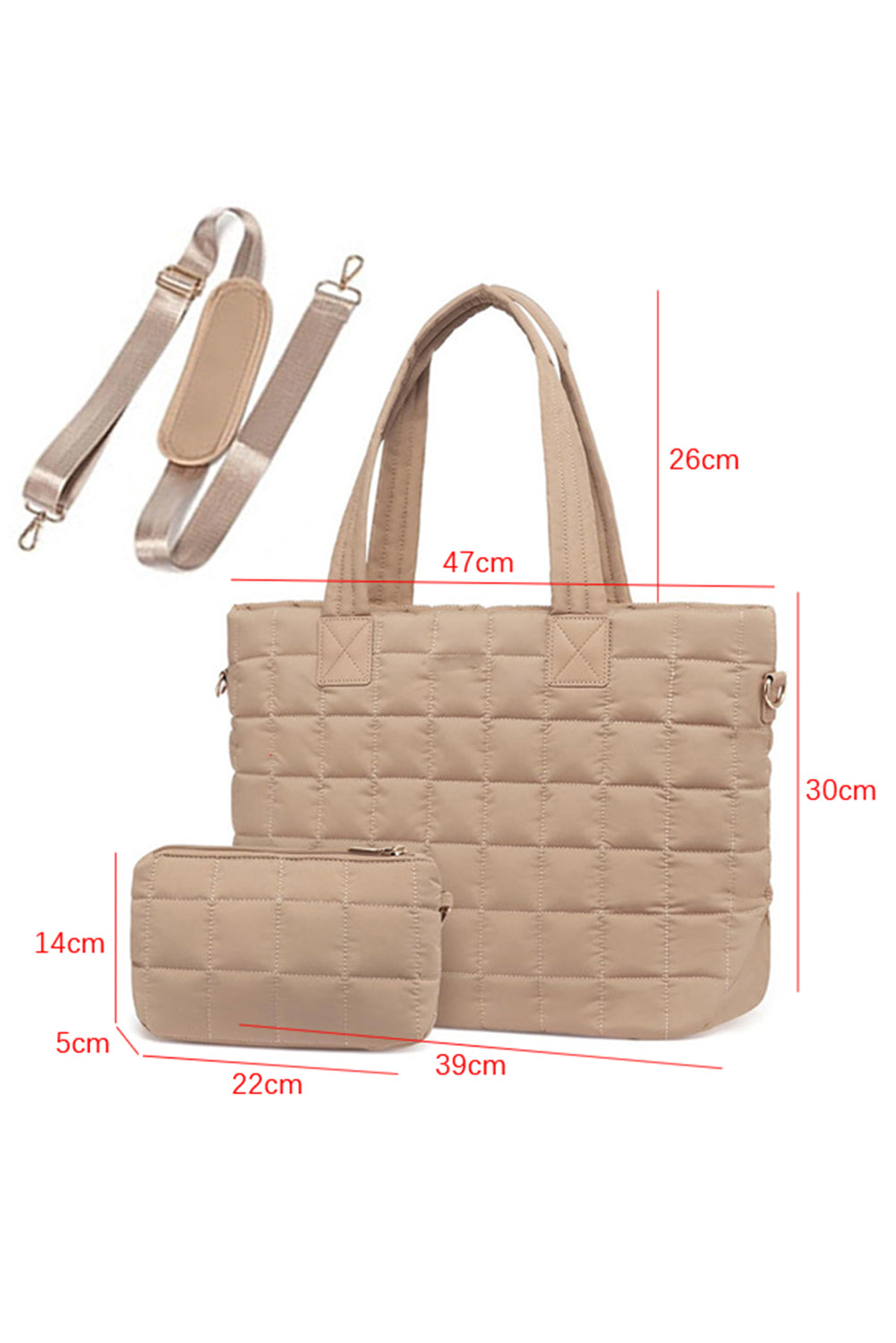 Quiled Patchwork Large Tote Bag and Clutch 2pcs Set