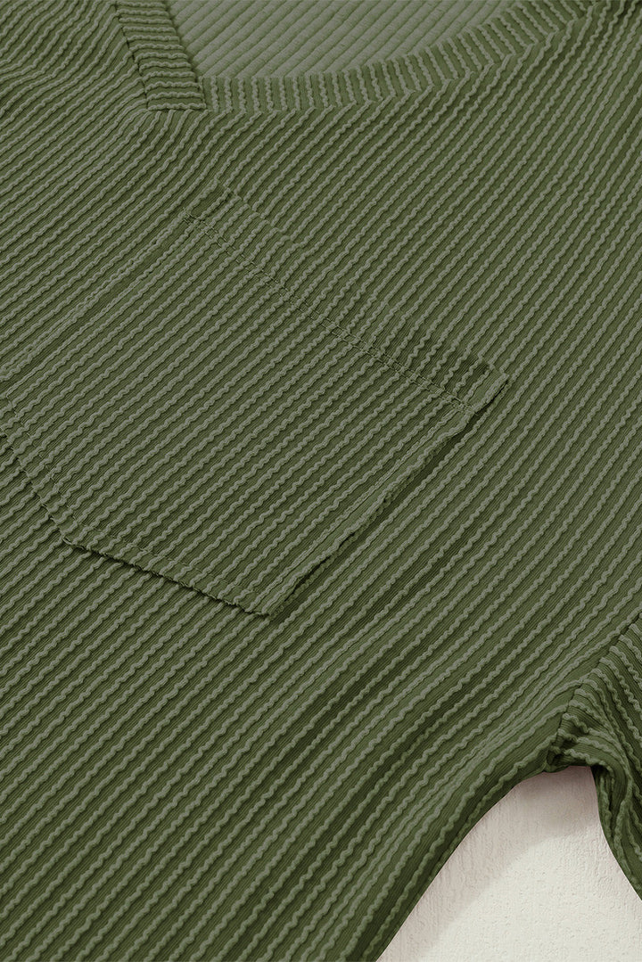 corded v neck chest pocket loose t shirt