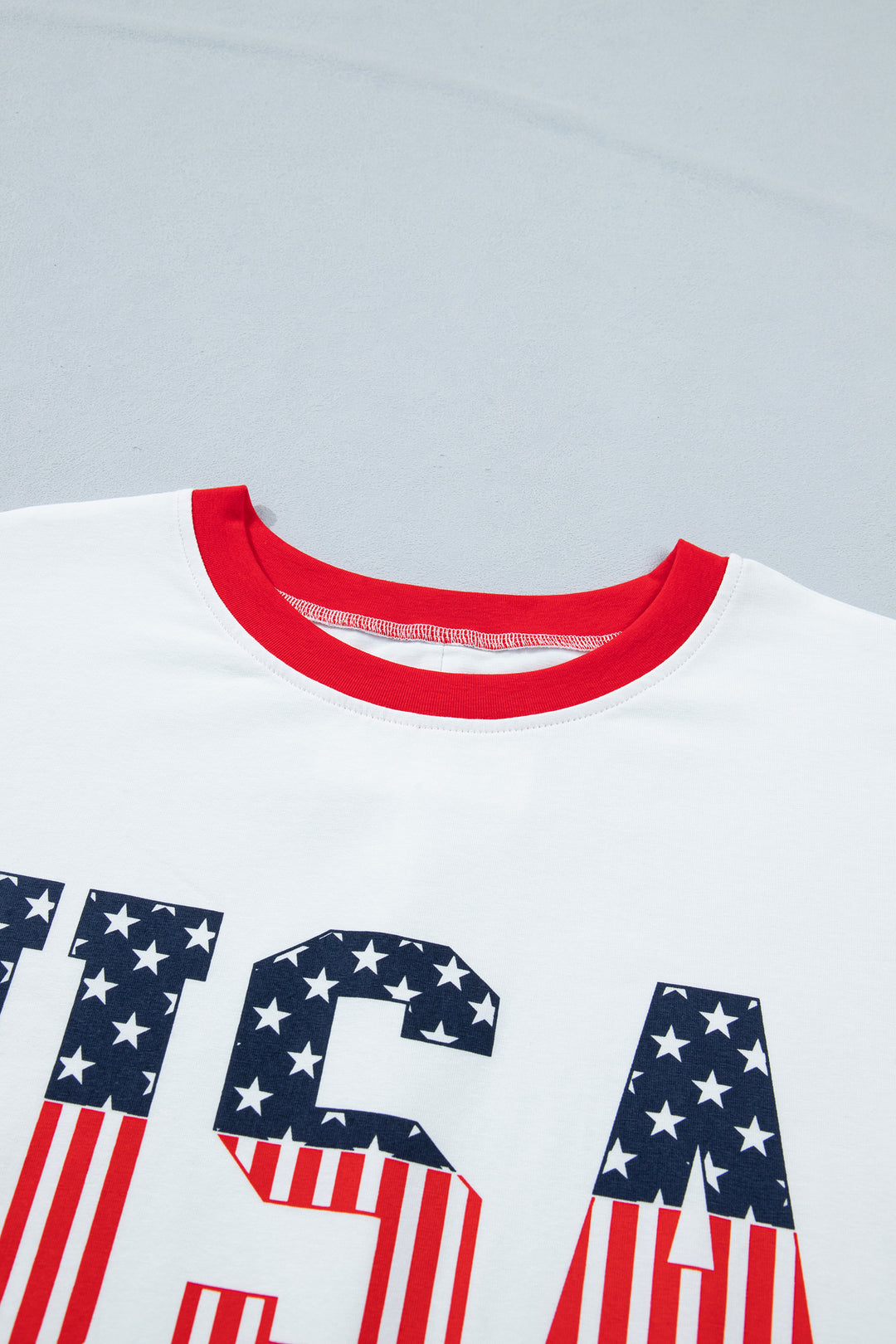Jet Stream Flag Print USA Graphic Patchwork Casual Tee