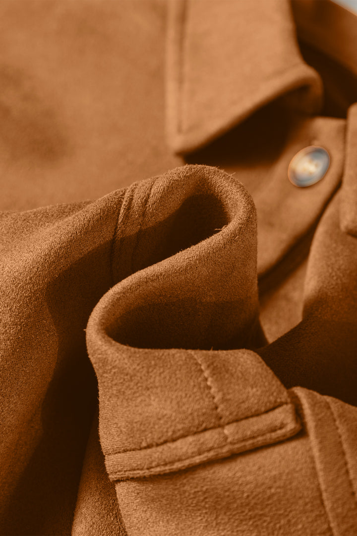 Thai Curry Solid Color Faux Suede Hollowed Detail Retro Style Jacket