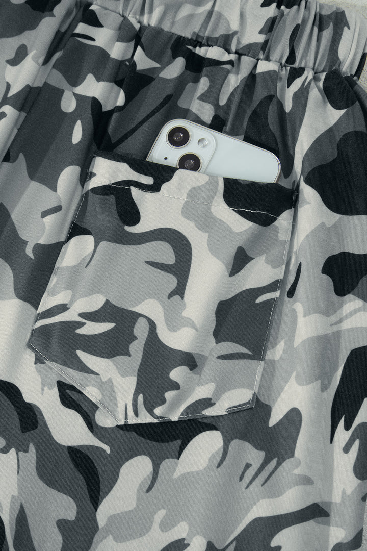 Green Camouflage Print Drawstring Casual Pants