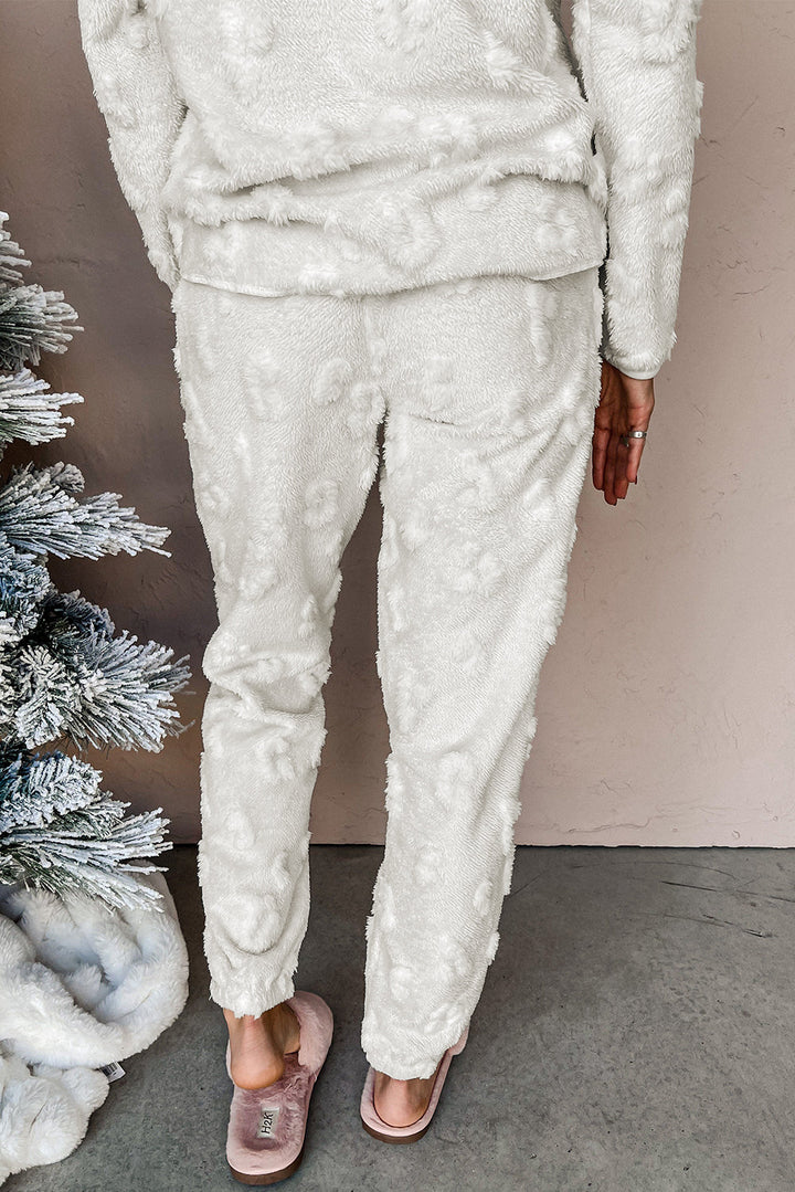leopard textured loose fit fleece lounge set
