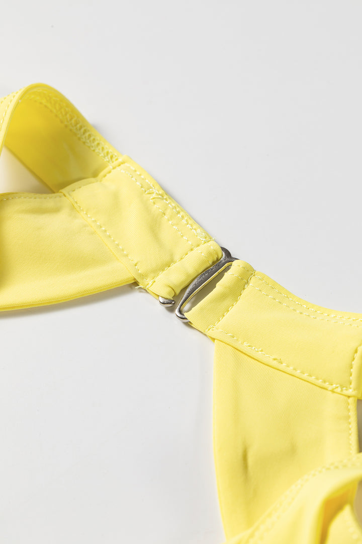 Summer Yellow Cream Daring Back Cutout Active Mini Dress