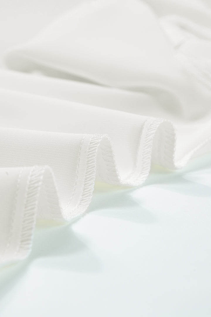 White Silky Notched Neckline Petal Sleeve Blouse