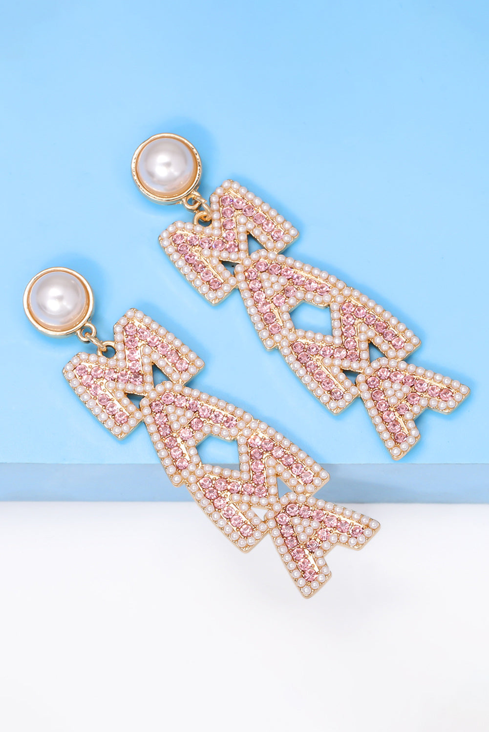 Boucles d'oreilles pendantes en perles et strass MAMA