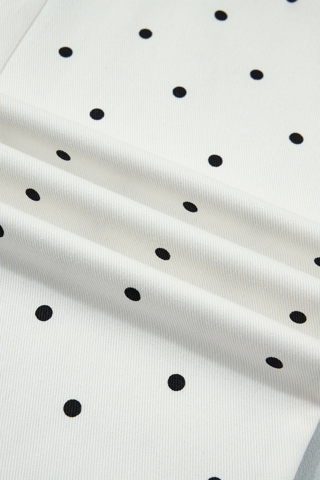 White Polka Dot Print Scalloped Patch Pocket Cotton Shift Pants