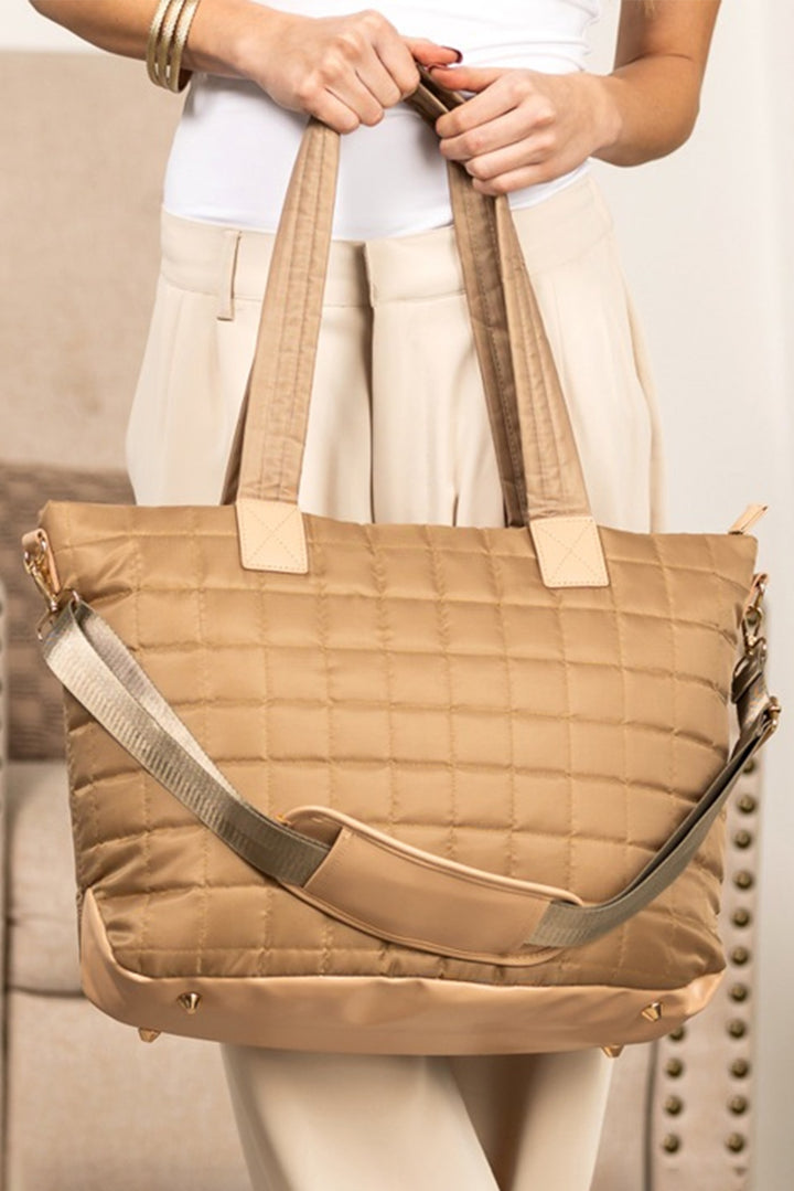 Quiled Patchwork Large Tote Bag and Clutch 2pcs Set