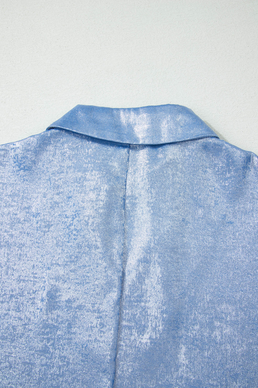 Myosotis Collared V Neck Half Sleeve Metallic Top