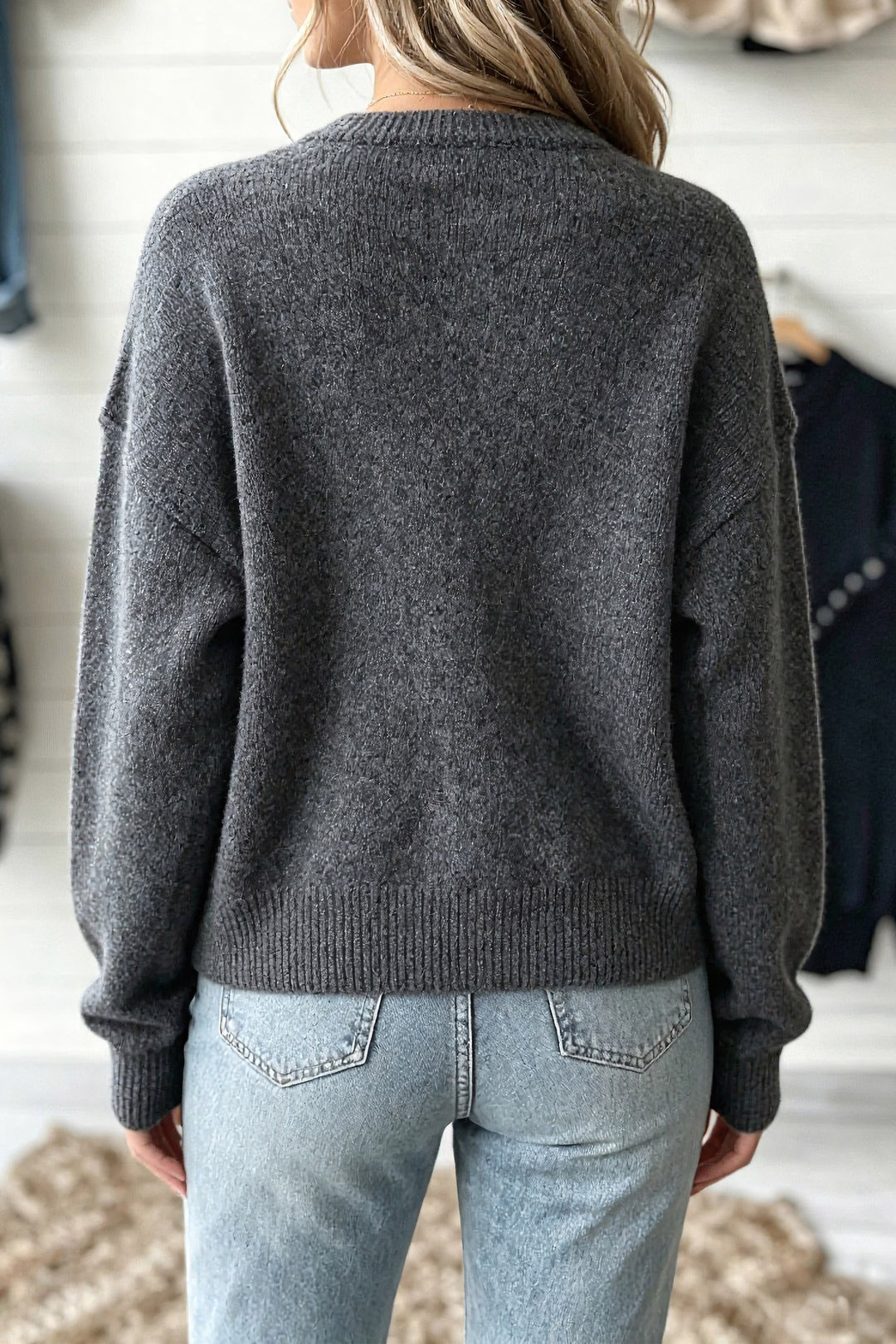 Dark Grey Colorful Buttons Dropped Shoulder Relaxed Cardigan