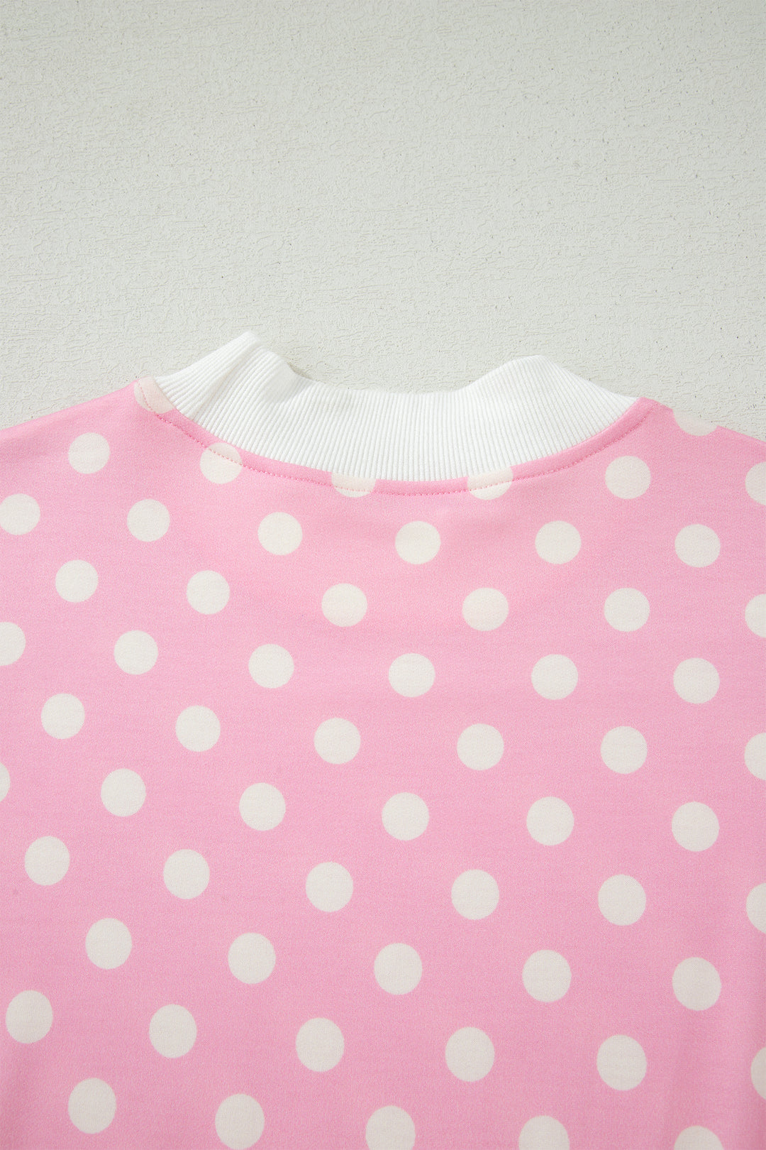 Pink Polka Dot Print Color Block Trim Mock Neck Short Set