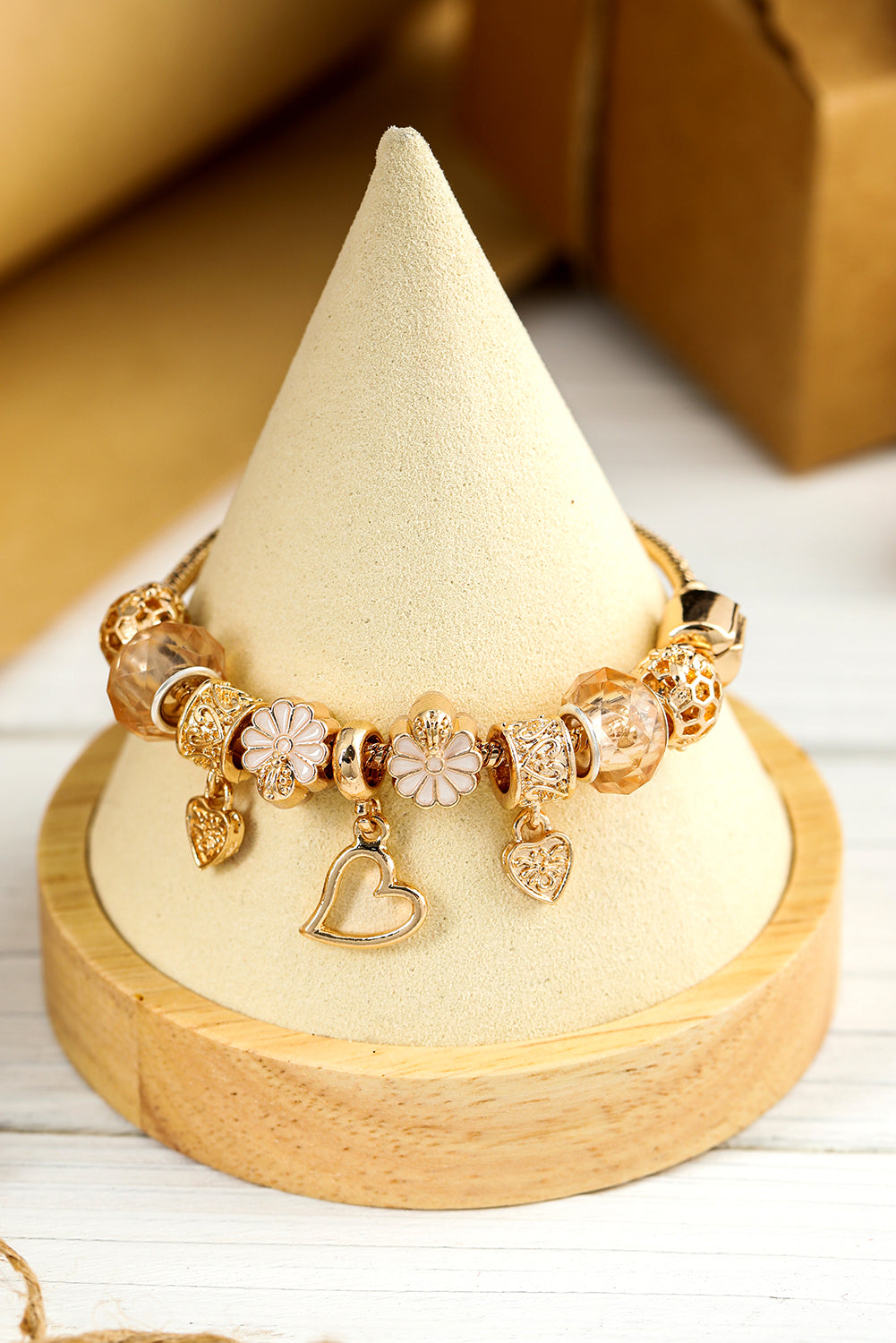 Flower Heart Charm Plated Alloy Bracelet