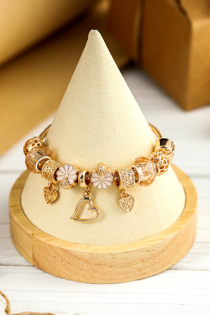 Flower Heart Charm Plated Alloy Bracelet