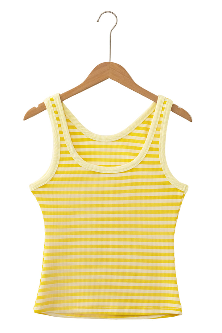 Casual Yellow Stripe Ribbed Knit Slim Tank Top