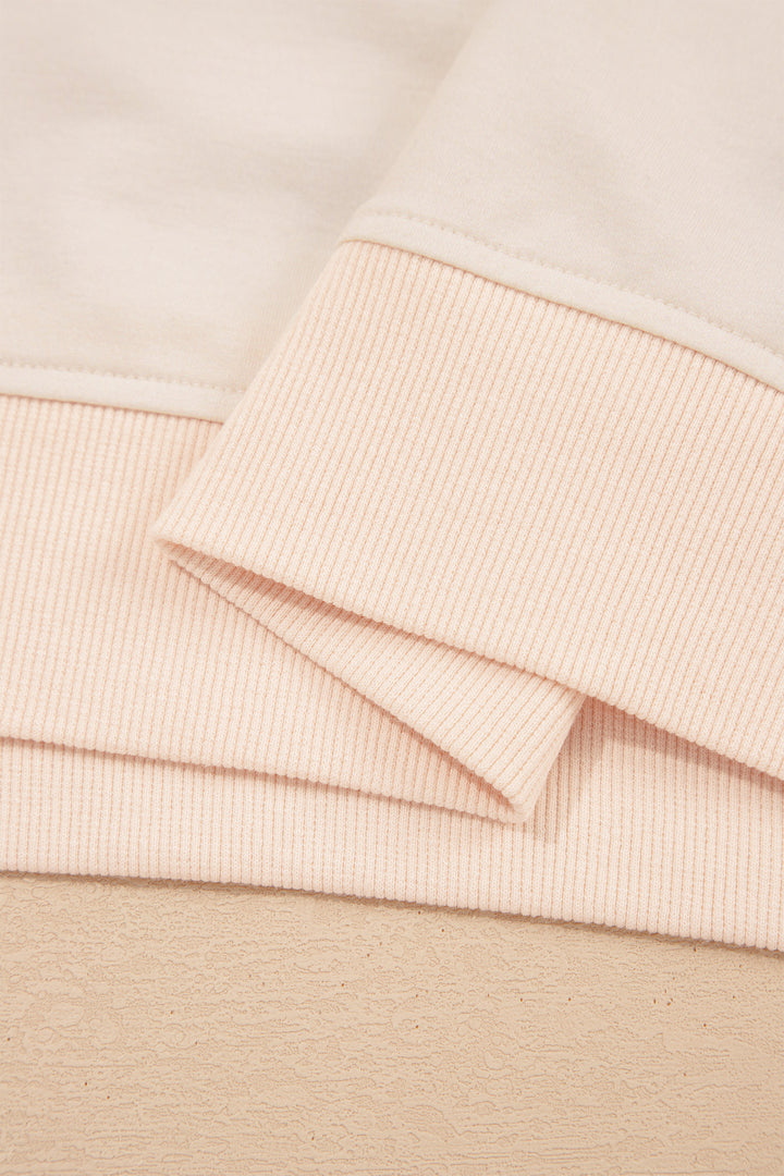 Beige Polka Dot Loose Long Sleeve Split Hem Pullover Top