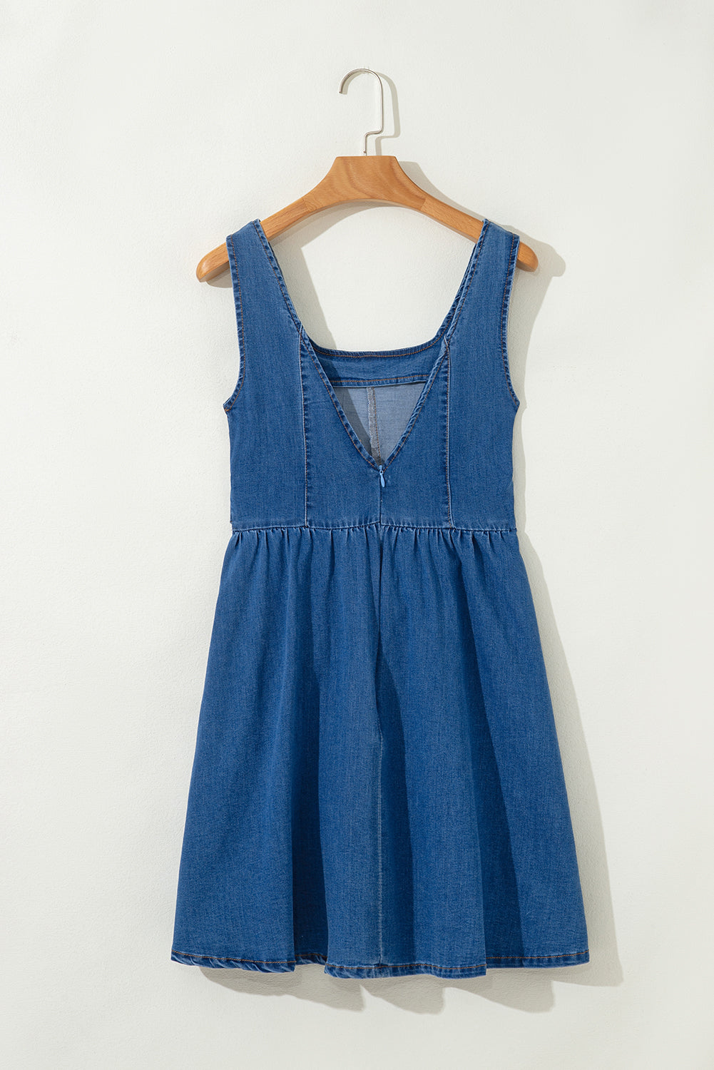 Square Neck Bowknot A-line Sleeveless Denim Dress