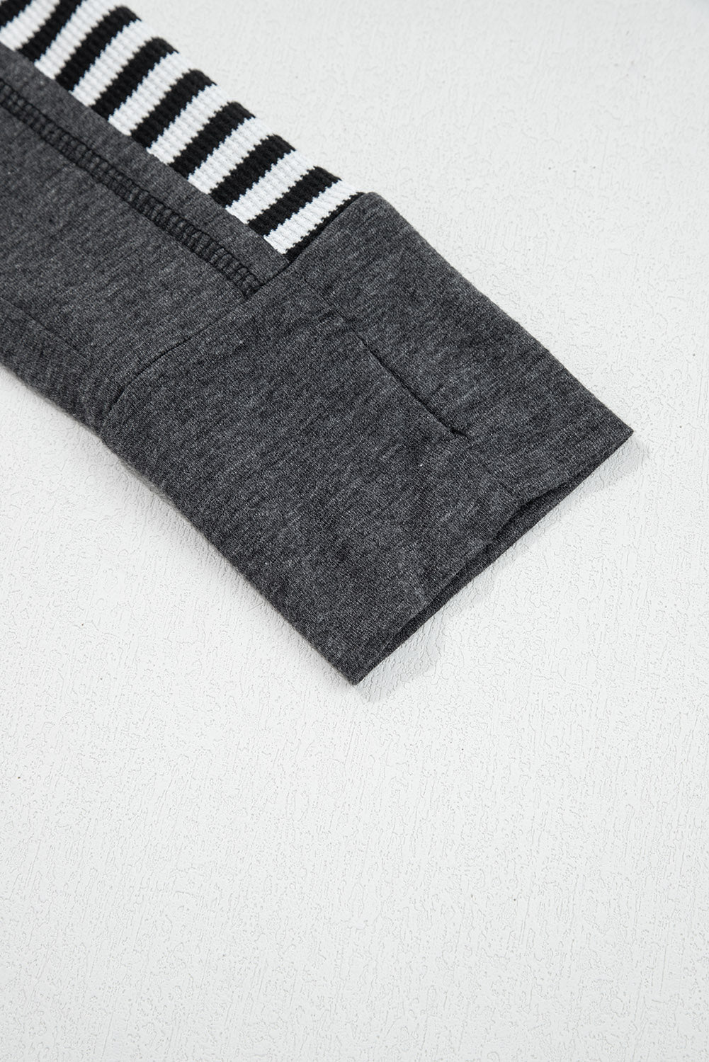 Black Stripe Thermal Knit Drop Shoulder Casual Top