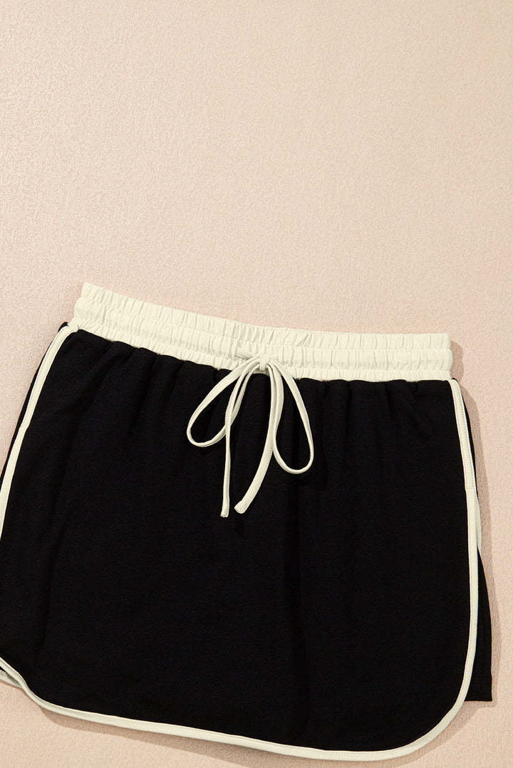 Black Colorblock Edge Drop Shoulder T Shirt and Skort 2Pcs Set