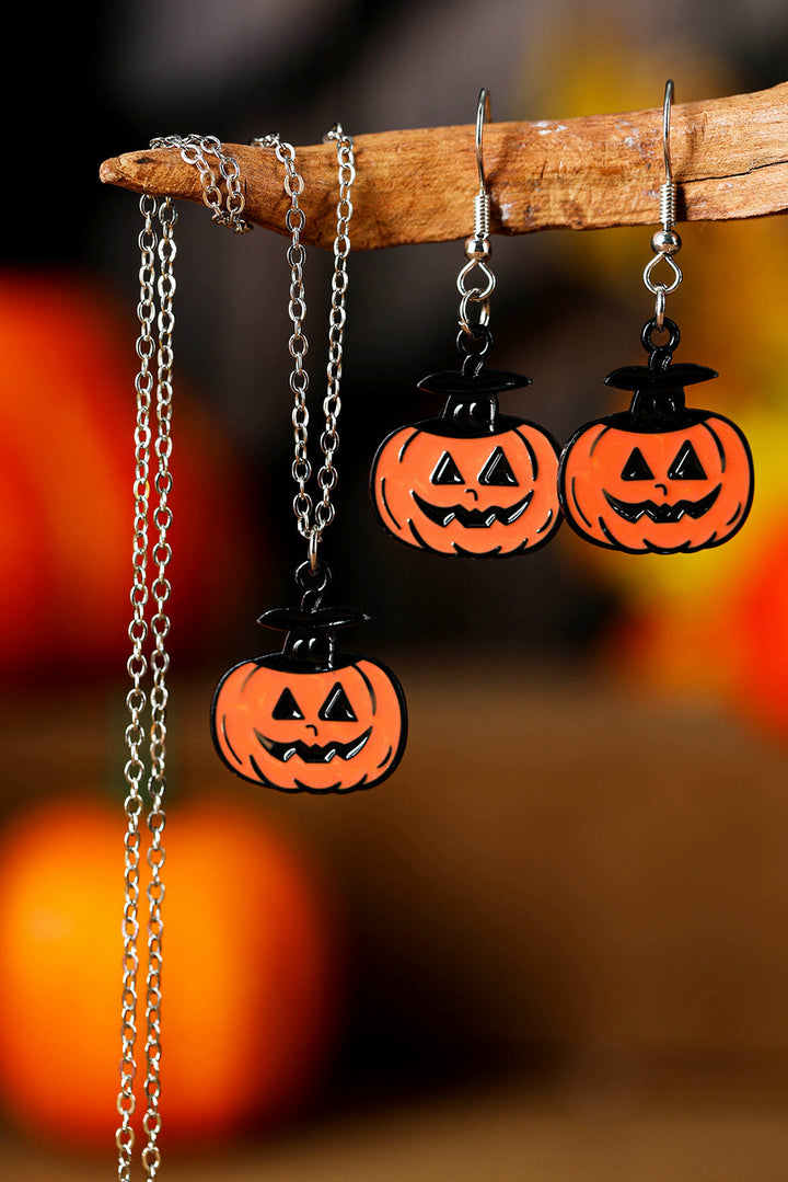 Ensemble de bijoux avec collier et boucles d'oreilles en forme de visage de citrouille pour Halloween