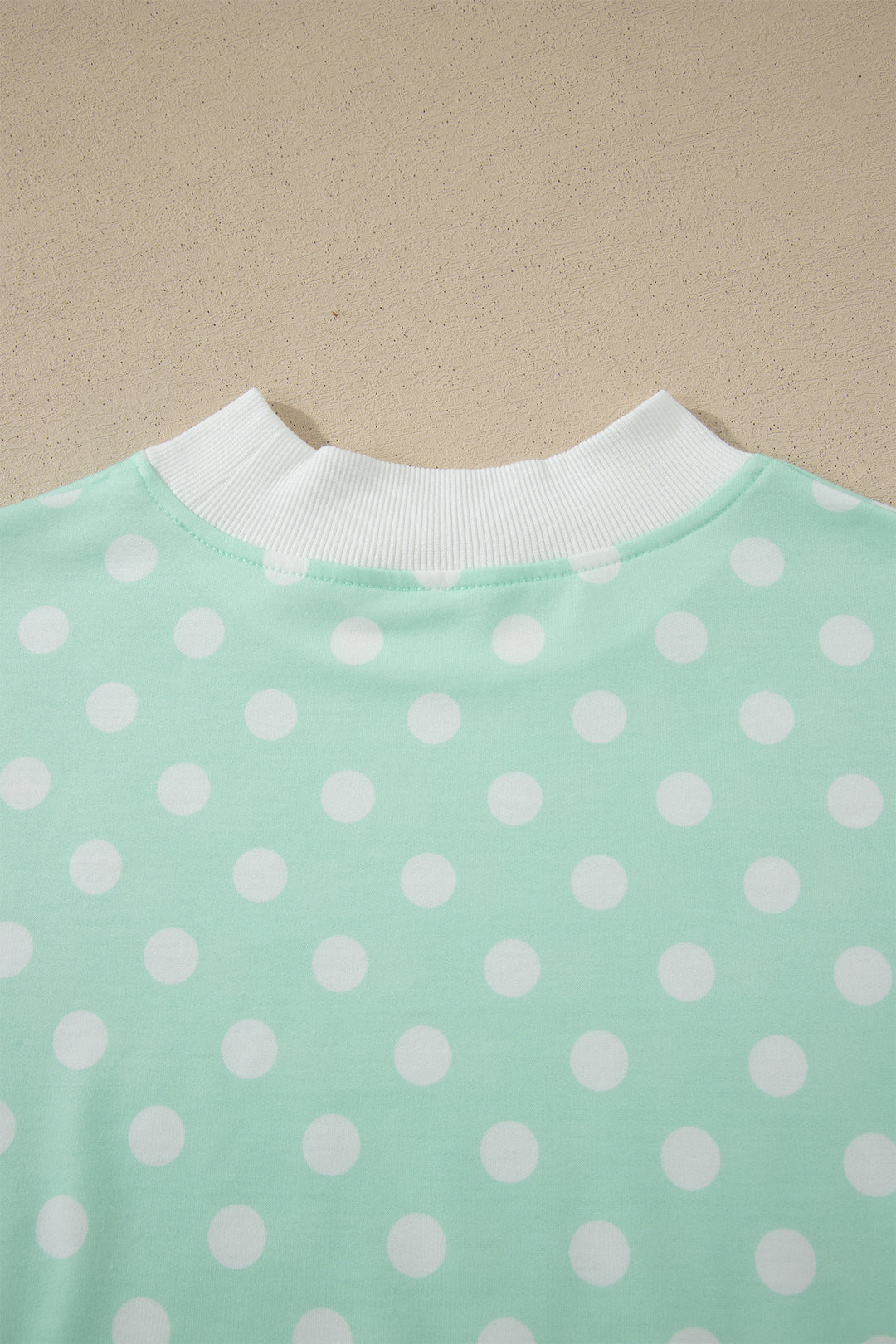 Green Polka Dot Print Color Block Trim Mock Neck Short Set