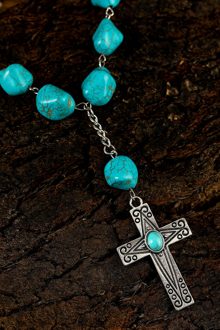 Collier pendentif croix turquoise