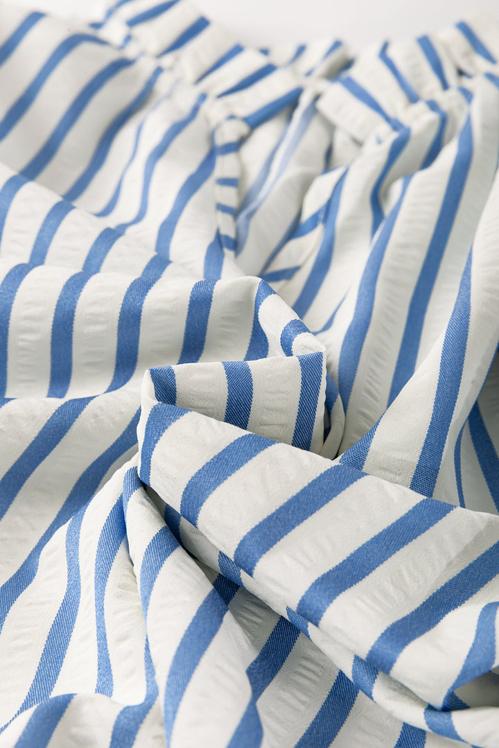 Sky Blue Stripe Knotted Bracelet Sleeve Shift Mini Dress