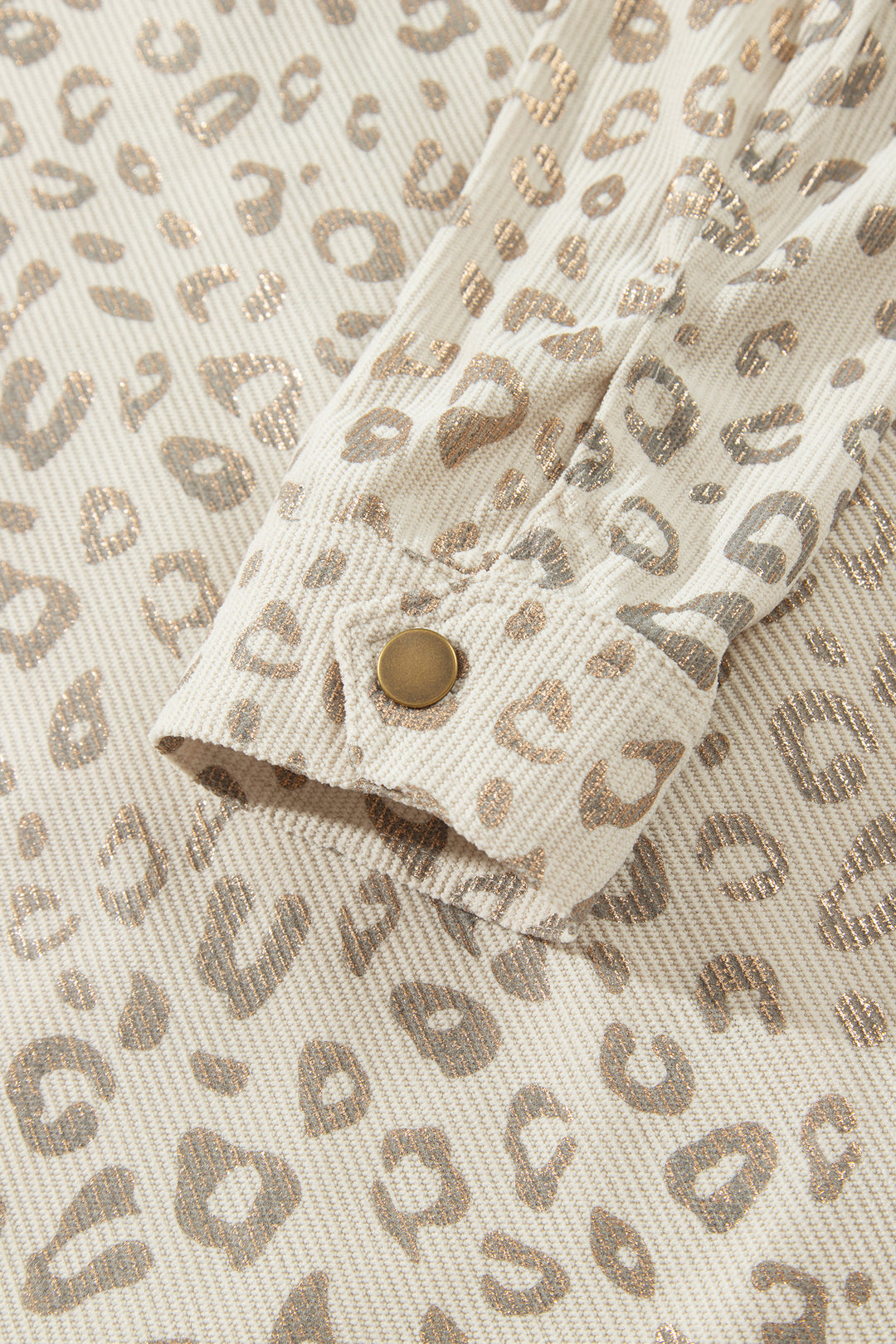 Khaki Leopard Print Corduroy Shirt Collar Long Sleeve Regular Fit Jacket