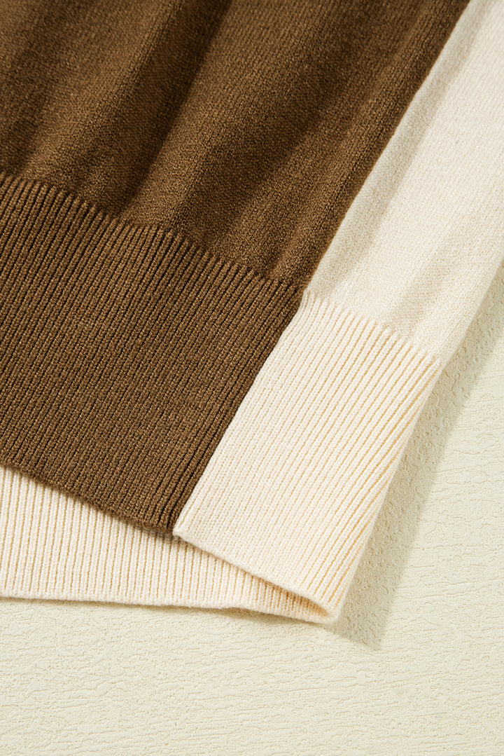 Colorblock Raglan Puff Sleeve Mock Neck Sweater