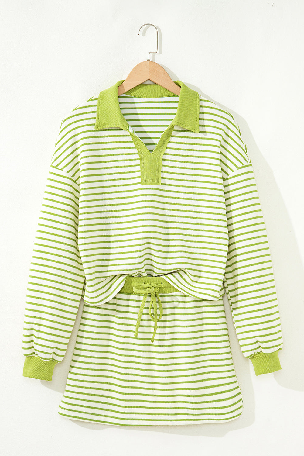 Green Stripe Collared Pullover and Skort 2pcs Outfit