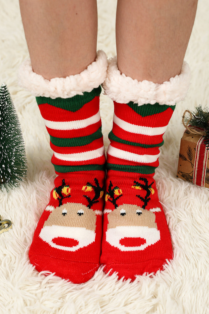 Wollstricksocken mit Weihnachts-Cartoon-Muster