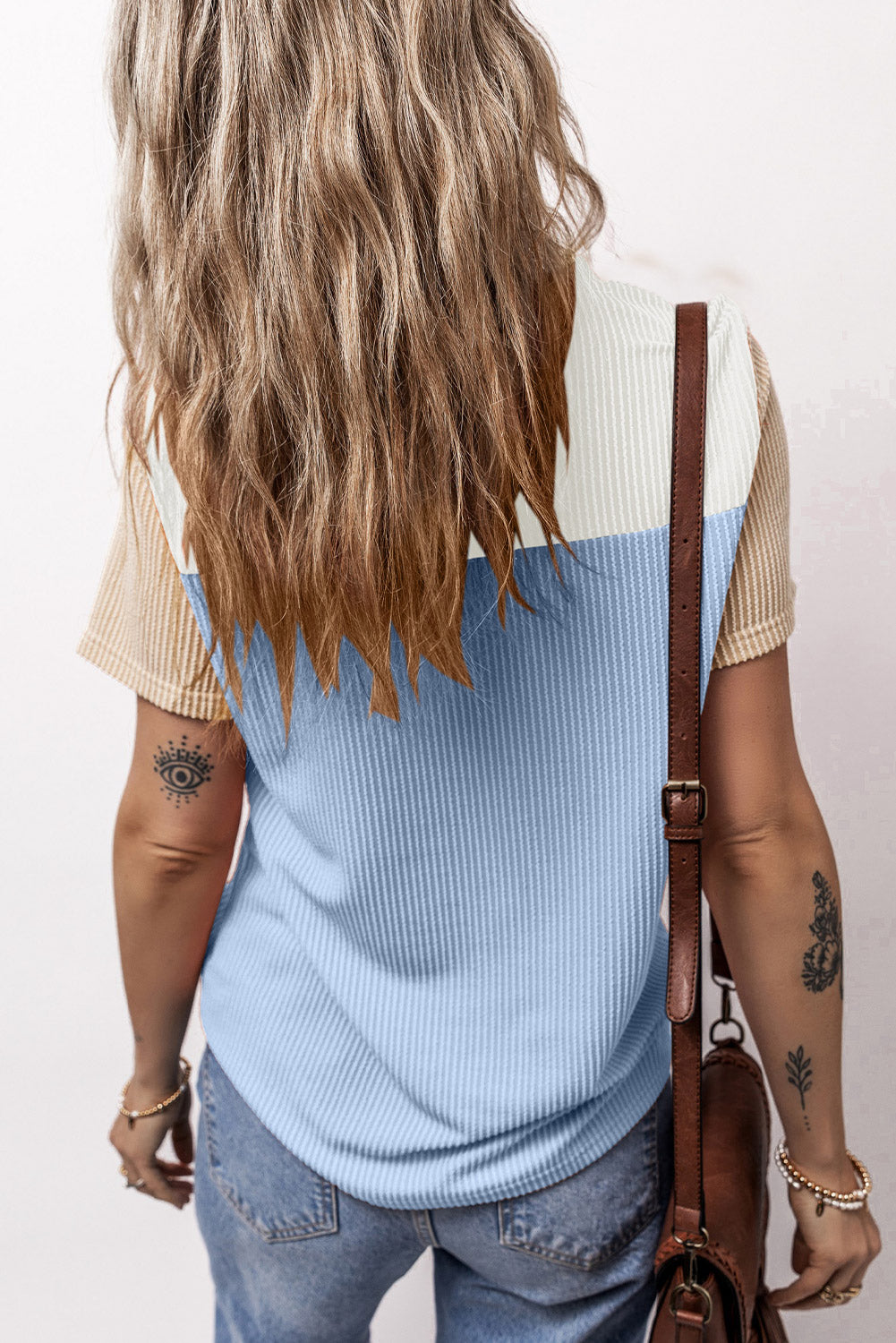 rib textured colorblock t shirt