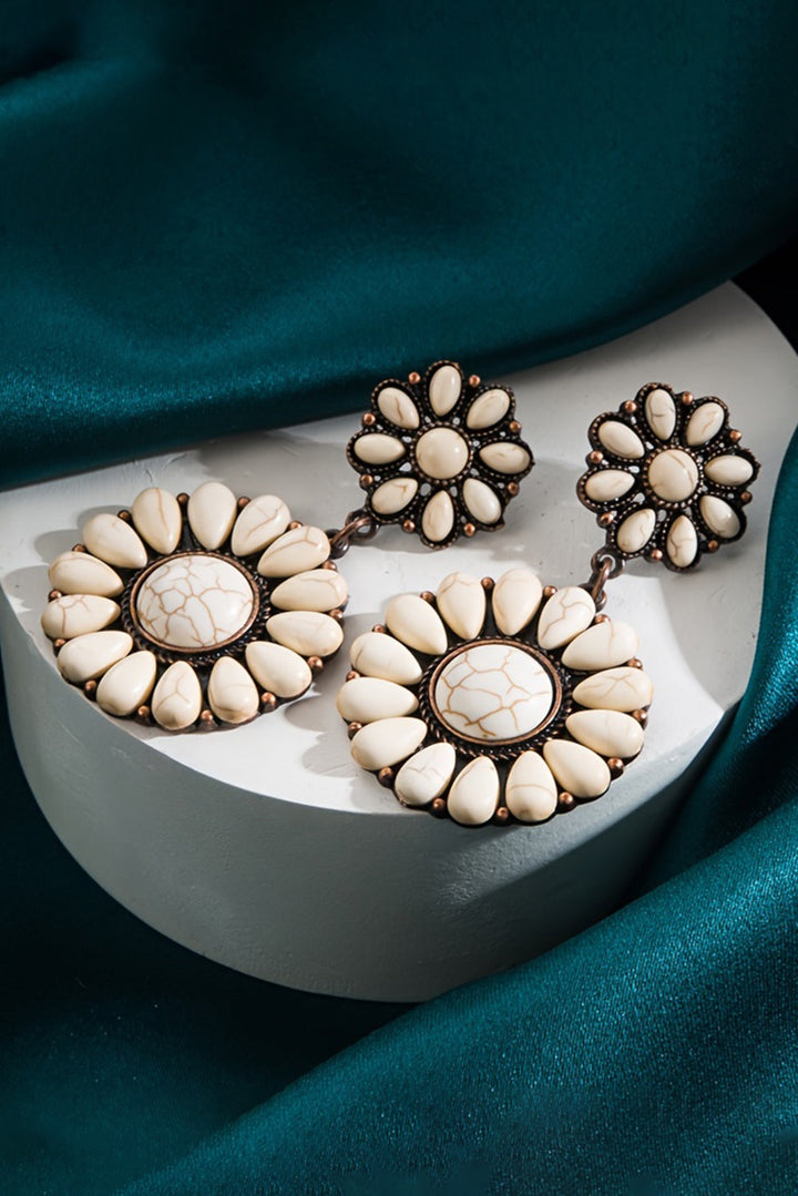 Boucles d'oreilles à tige en forme de fleur avec incrustation de turquoise occidentale
