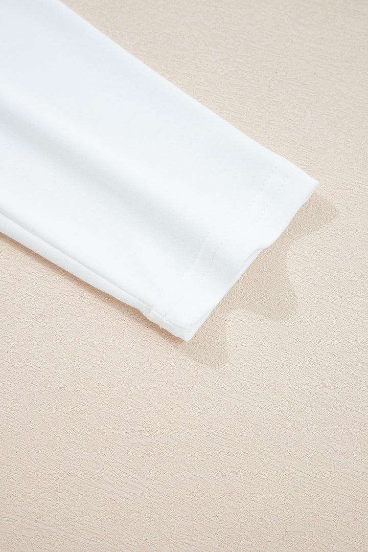 White Solid Color V Neck Long Sleeve Stretchy Top