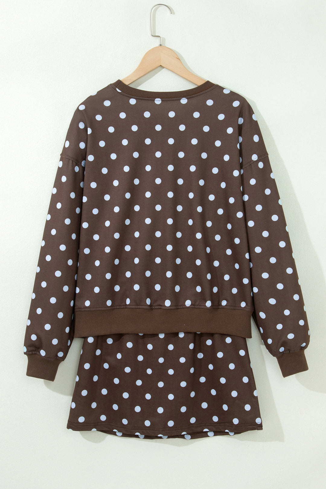 Brown Polka Dot Pullover Embroidered Bow Detail 2pcs Skort Set