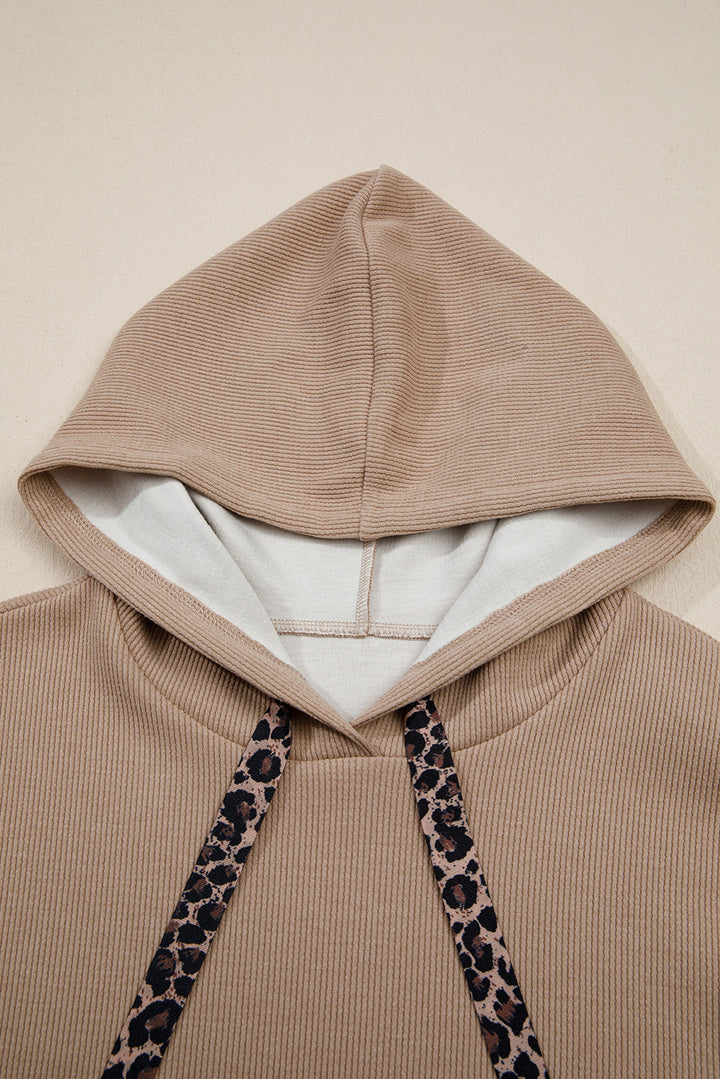 Thermal Textured Leopard Drawstring Baggy Hoodie