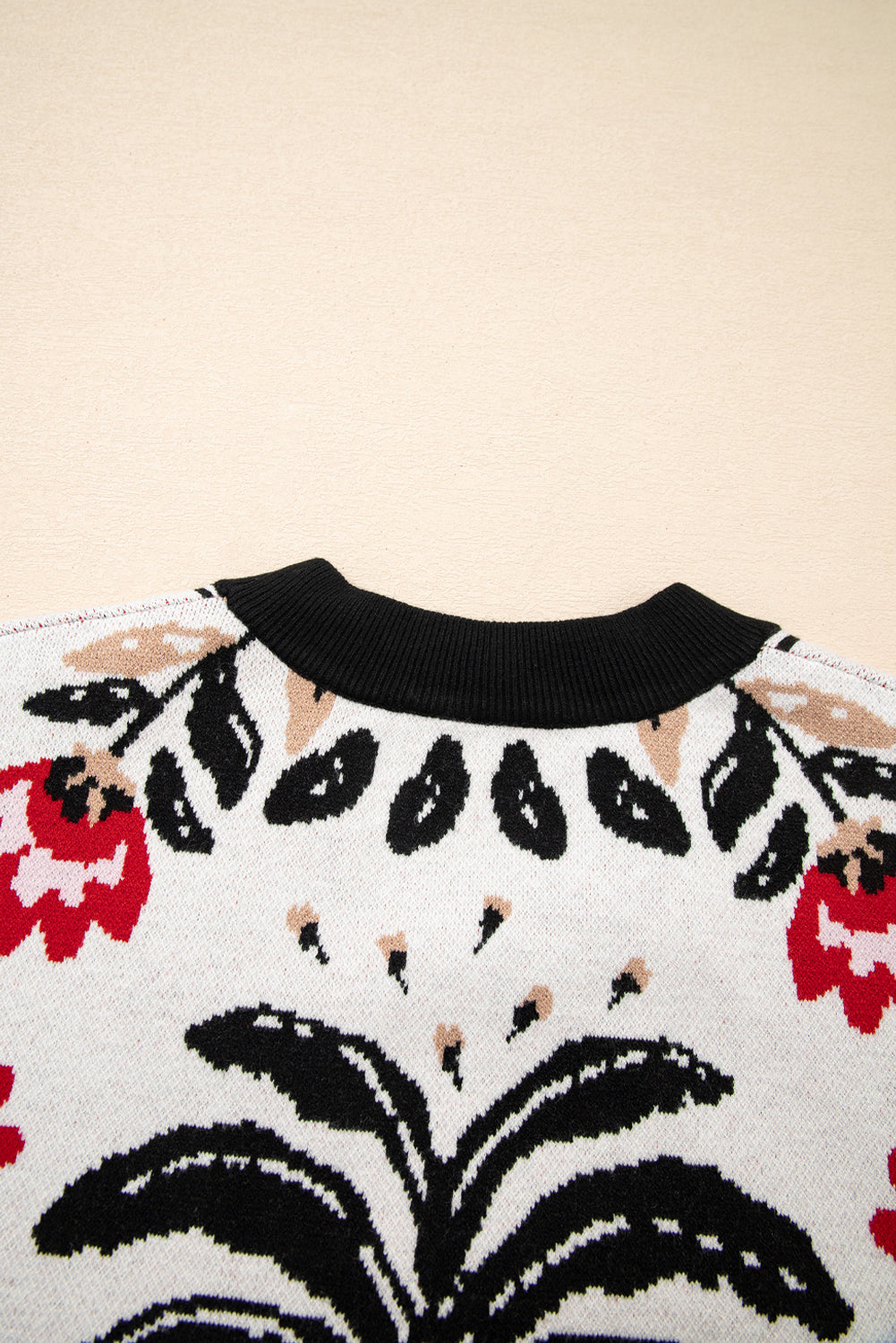 Floral Print Buttoned Front V Neck Knit Cardigan