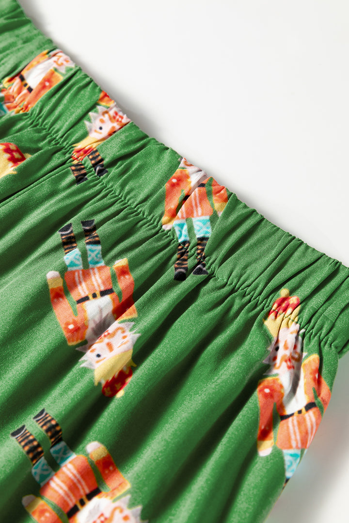Green Christmas Candy Contrast Trim Bow Knot Silky 2pcs Pajama Set