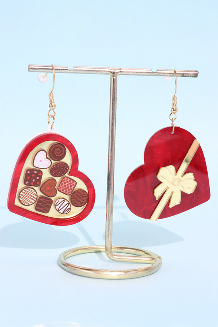 Box of Chocolate Heart Shape Dangle Earrings