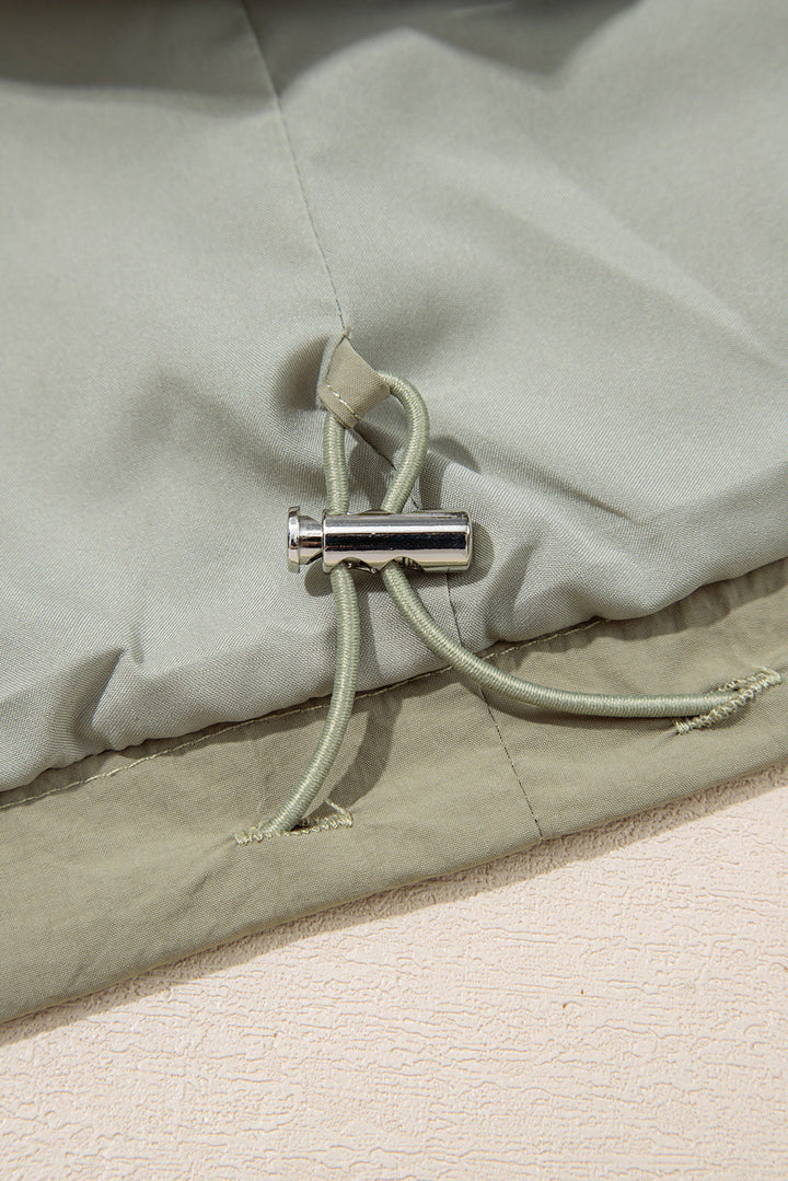 Laurel Green Zipped Pocket Cropped Hooded Utility Jacket