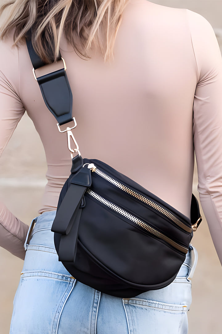 Double Zip Crescent Shape Adjustable Sling Bag