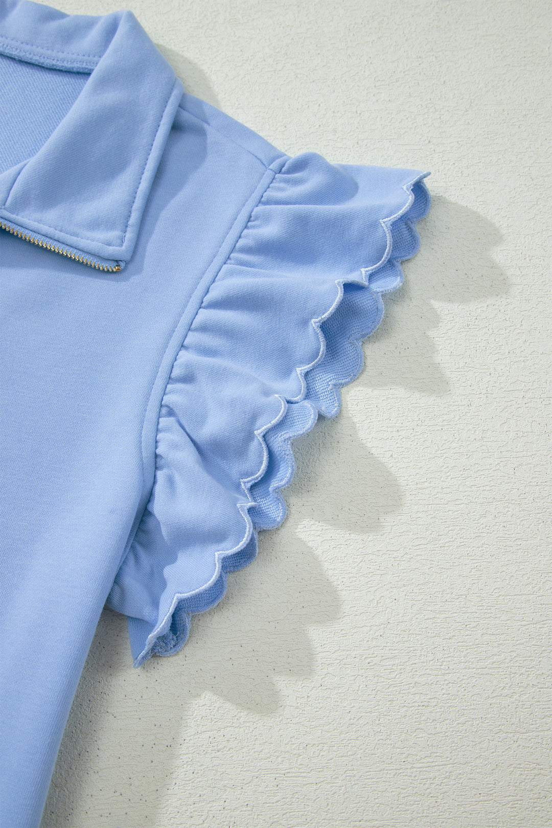 Sky Blue Half Zipped Ruffled Short Set