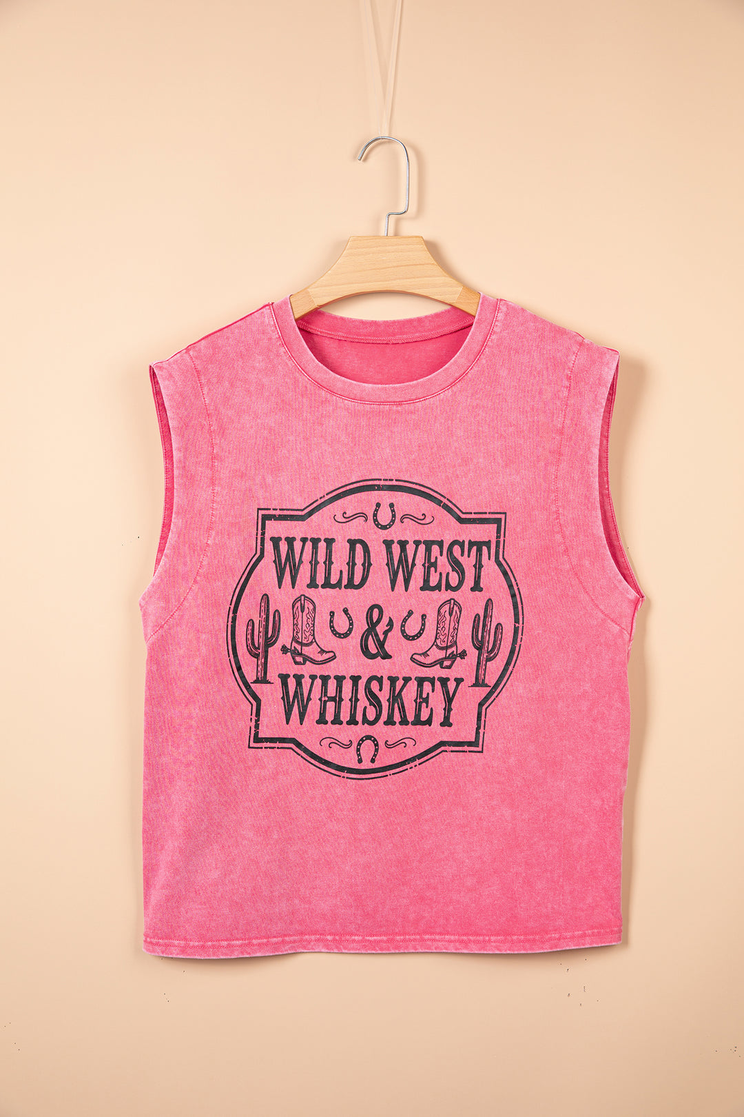 Bonbon Toner Washed Wild West Whiskey Print Sleeveless Muscle Top