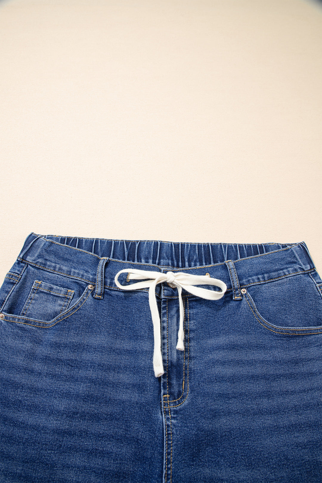 Dark Blue Acid Wash Contrast Lace-up Plus Size Jeans