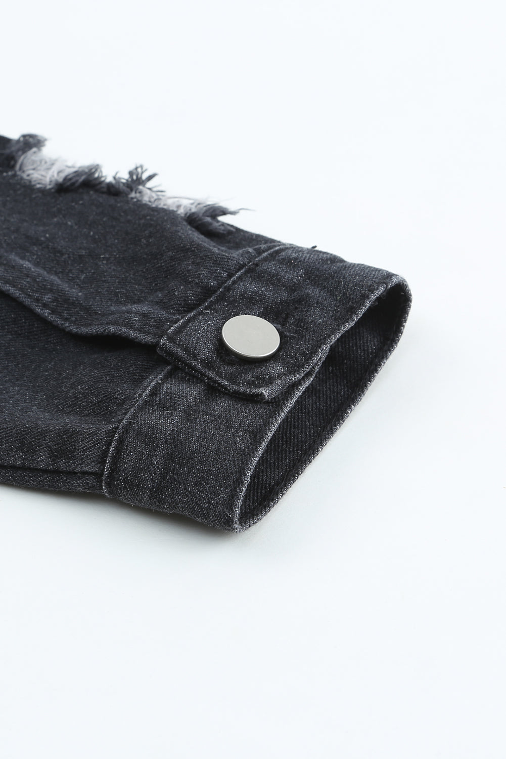 Lapel Distressed Raw Hem Buttons Denim Jacket