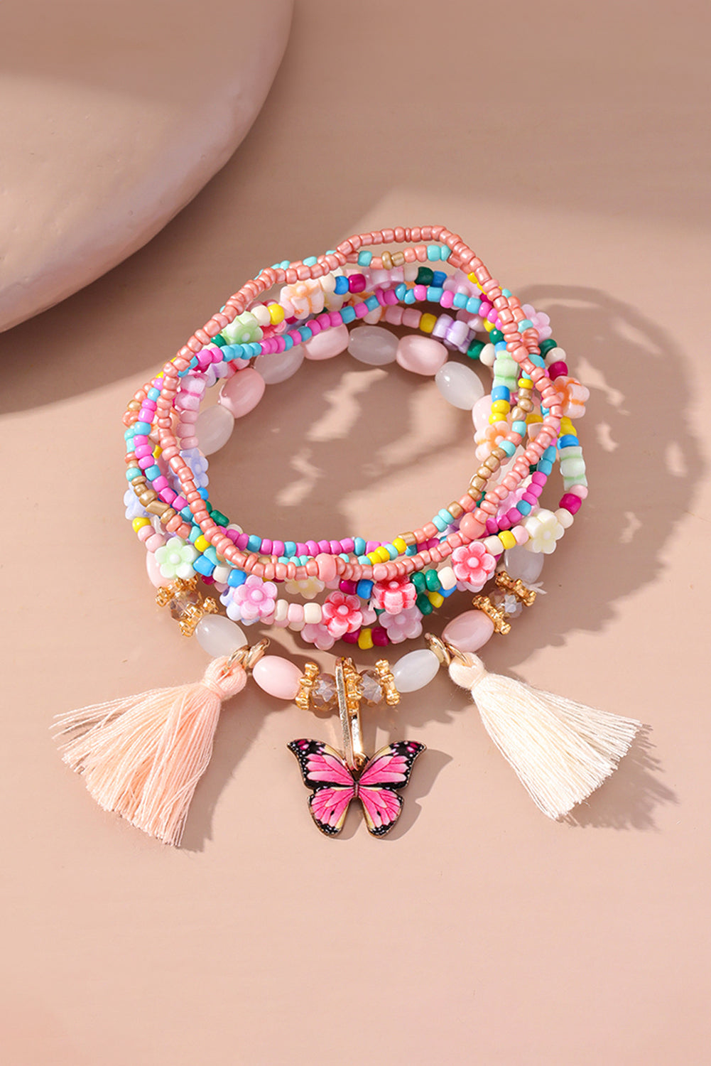 7pcs Handmade Beaded Bohemian Style Butterfly Tassel Bracelet Set