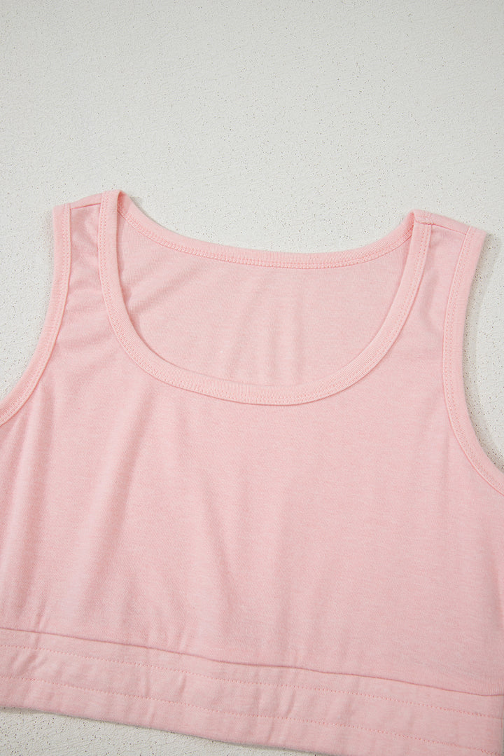 Pink 3 Pcs Crop Tank Top Shorts with Cardigan Lounge Set