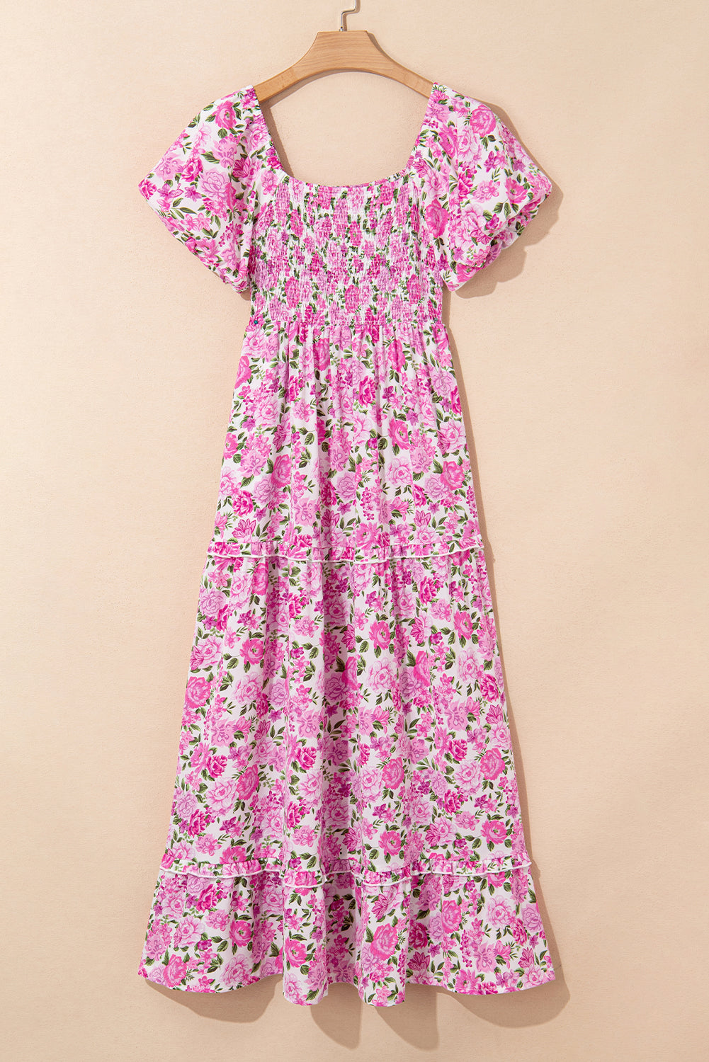 Dainty Floral Smocked Puff Sleeve Flowy Long Dress