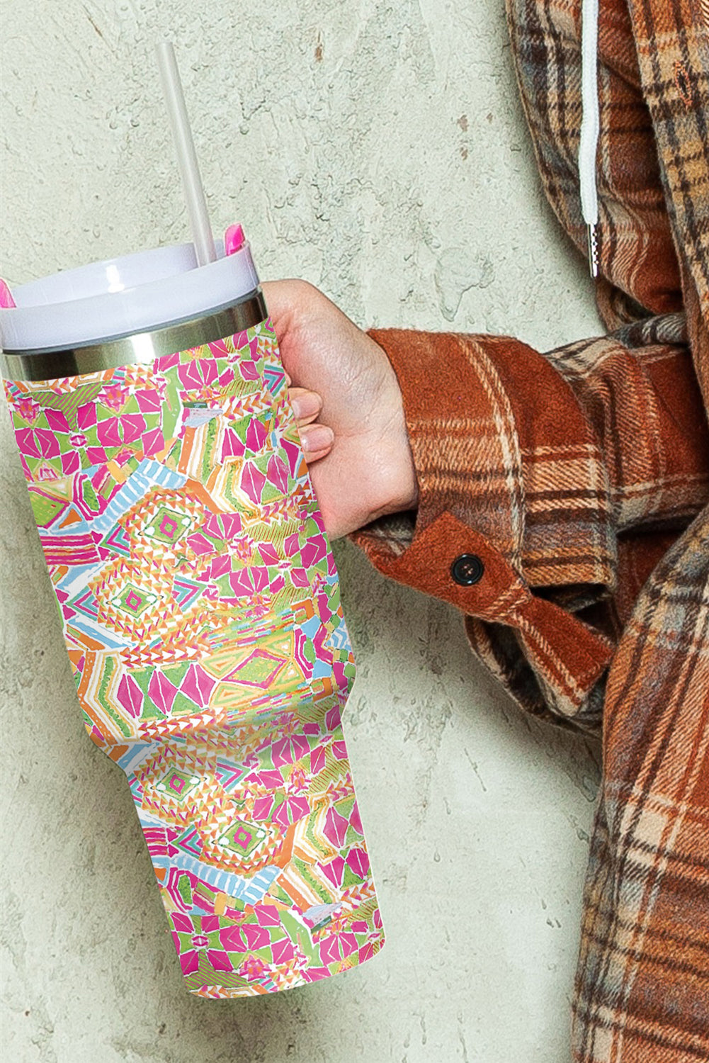 Geometric Print Stainless Steel Large Vacuum Cup 40oz